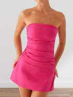 Vestido de tubo para mujer, sin tirantes, sin mangas, ajustado, fruncido, mini vestido de fiesta de verano - details 1