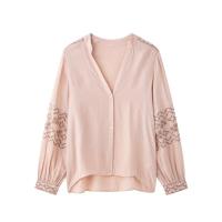 OUWU- Moda Para Mujer, Blusa Rosa Bordada Con Una Botonadura, Camisas Vintage De Manga Larga Con Cuello En V Para Mujer, Camisas Elegantes Para Mujer - details 1