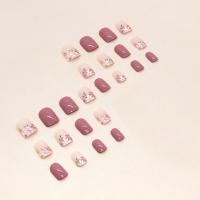 Uñas Falsas Brillantes con Estampado de Flor Vintage Cubierta Completa de Uñas Cortas con Pegamento para Experto de Salón y Mujeres No Expertas - details 1