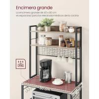 Estantería para Panadería con Toma de Corriente, Soporte de Microondas, Estantería de Cocina, Alambre de Metal, 14 Ganchos, 40 x 80 x 170 cm, Marrón Rústico y Negro - details 61