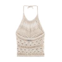 PB&ZA2025 top de tirantes casual estilo vacacional junto al mar con cuello halter de punto hueco, ropa nueva de verano para mujer - details 2