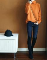 Otoño Invierno naranja cuello alto cachemir mujeres suéter grueso Casual básico Jersey tejido suéter Tops sueltos - details 1