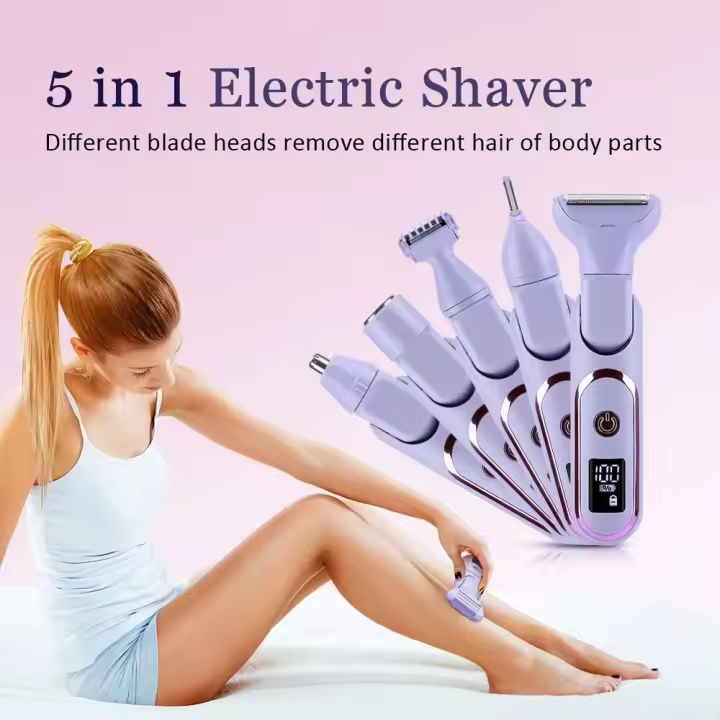 Depiladora multifuncional 5 en 1 para mujer, afeitadora para cara, nariz, pierna, axila, Bikini, recortadora de pelo, maquinilla de afeitar, resistente al agua, recarga USB - 1
