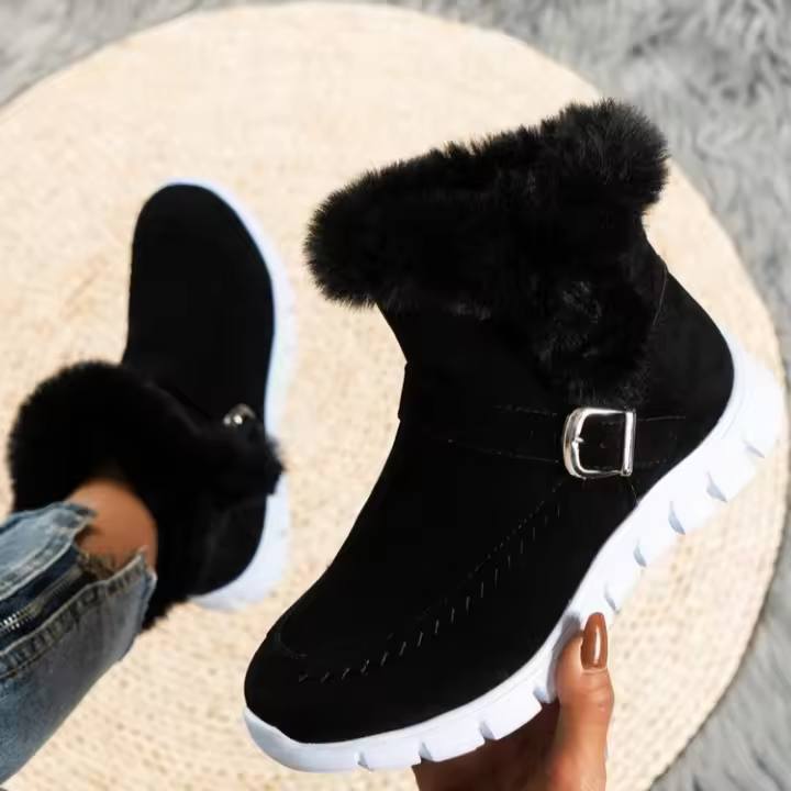Botas de nieve cálidas de invierno para mujer, zapatos planos de algodón a la moda informales - 1