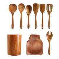 Juego de utensilios de madera de teca para cocina, cucharas de 9 piezas para cocinar con soporte - details 2