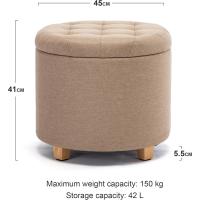 almacenamiento de lino acolchada redonda de 45 cm, taburete puf con almacenamiento (beige) - details 2