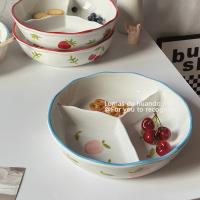 Ins placa de rejilla hogar cerámica profundización con tapa reducción de grasa tazón de distribución cuantitativa plato de partición plato de fruta caja bento - details 1
