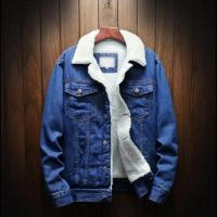 Chaqueta vaquera para hombre con forro de terciopelo, chaqueta resistente al frío de color sólido, chaqueta vaquera de un solo pecho para invierno, ropa de calle - details 2
