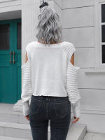 Suéter corto con hombros descubiertos para mujer, Jersey de punto de manga larga, suelto, informal, Otoño e Invierno - details 5