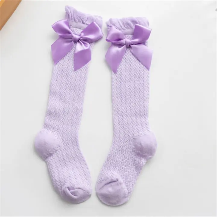 Calcetines suaves de algodón transpirable para recién nacido, medias largas hasta la rodilla con lazo, estilo real, alta calidad - 1