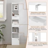 Libreria Alta Estantería de 6 Compartimentos con 2 Cajones y Armario con Puerta Blanco - details 4