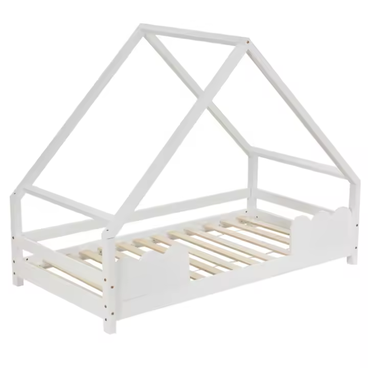Cama de Niños de Madera Sólida Blanca 90x200cm Protección de Caídas Cama de Juego para Jóvenes - 1