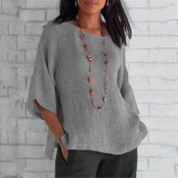 Blusa De Lino Y Algodón Para Mujer Estilo Casual Cuello En V Manga Tres Cuartos Suelta Ropa De Verano Tops Para Calle - details 4