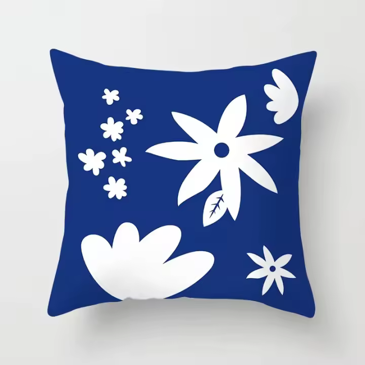 Funda de almohada con diseño de línea abstracta, funda de cojín con estampado blanco y azul nórdico, decorativa para el hogar, sala de estar y sofá - 1