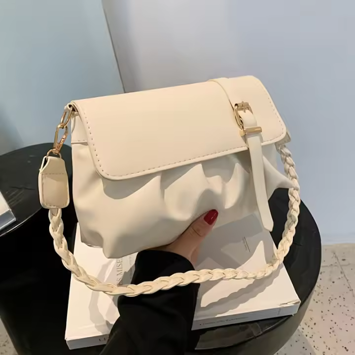Bolso bandolera elegante para mujer con correa ajustable desmontable - Diseño tejido elegante de color sólido, forro de poliéster, cierre de hebilla, perfecto para ocasiones informales o formales, bolso bandolera informal |   Bolso bandolera elegante | - 1