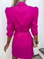 Vestido de chaqueta de traje con cuello estampado de manga larga cómodo y elegante a la moda para mujer con cinturón - details 7