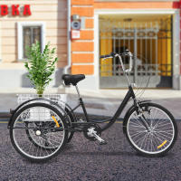 Bicicleta de 24 pulgadas para adultos triciclo 6 velocidades 3 ruedas con cesta de almacenamiento y luz en colores negro/oro/plata - details 0