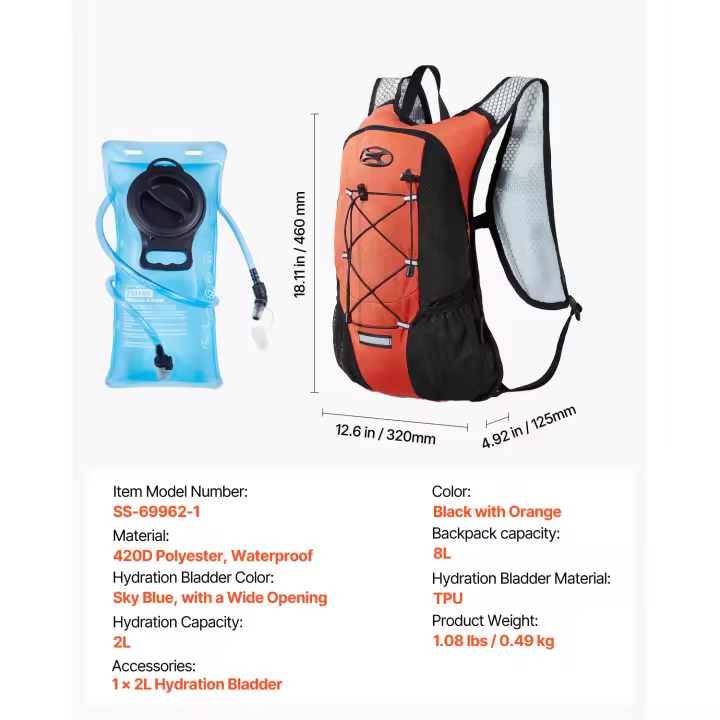 SucceBuy Mochila de hidratación con vejiga de agua de TPU de 2 litros, mochila liviana para senderismo, correr, ciclismo, camping y rave, mochila de agua hidráulica para hombres y mujeres - 1