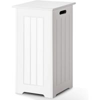 Cesto para la ropa sucia con tapa, de madera, color blanco, para dormitorio, baño - details 4