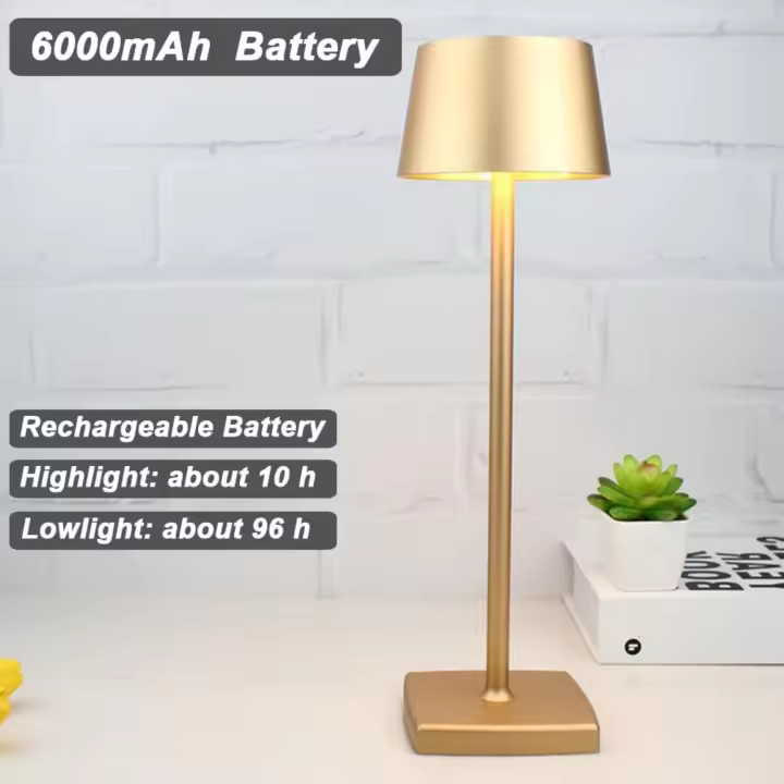 Lampara Mesa LED Recargable, Lámpara de Escritorio con Batería de 6000 mAh, Luz de Metal Portátil USB, Mesita de Noche, Pequeña Luz de Noche para Interiores y Exteriores, Restaurante, Bar, Negro - 1