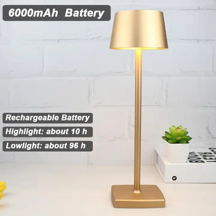 Lampara Mesa LED Recargable, Lámpara de Escritorio con Batería de 6000 mAh, Luz de Metal Portátil USB, Mesita de Noche, Pequeña Luz de Noche para Interiores y Exteriores, Restaurante, Bar, Negro - 1