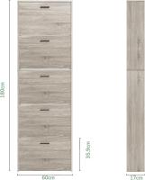 Mueble zapatero de 12 pares - Estantería de gran capacidad para vestíbulo o pasillo - (ancho) 60 x (profundidad) 24 x (alto) 80 cm - Madera clara blanca - details 47