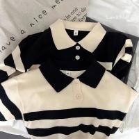 2025 nuevo estilo coreano primavera otoño suéter para niños niñas dos piezas botón rayas solapa Top de punto Casual ajuste elegante - details 6