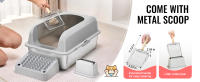SucceBuy XL Caja de arena para gatos de acero inoxidable, 6 pulgadas de profundidad, sin olores, con estribo filtrante, pala y lados altos, fácil de limpiar, ideal para gatos grandes, capacidad de 30 litros - details 1