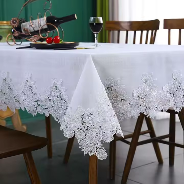 Mantel rectangular de tela americana de lino y algodón, estilo nórdico, estampado ENCE moderno, blanco - 1
