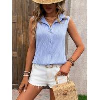 Camisa y blusa de verano sin mangas con botones sueltos de Color sólido para mujer, Tops femeninos 2024 - details 21