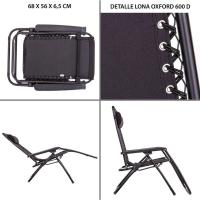 Pack de 2 sillas, Tumbonas Gravedad Cero reclinables con Bloqueo de Seguridad de Tejido Oxford y Acero de 95x65x106 cm, Hamacas jardín con cojín (Negro) - details 4