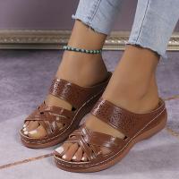 Women Cross Strap Wedge Heel Slippers Hollow Out Open Toe Anti-skid Arch Support Slides Shoes Outdoor Slippers - details 4