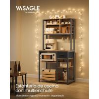 Estantería de Cocina con Multienchufe, Armario de Cocina con Estantes Ajustables, Cajón de Tela, 12 Ganchos, 40 x 100 x 180,4 cm, Estante de Microondas, Marrón Rústico y Negro - details 16
