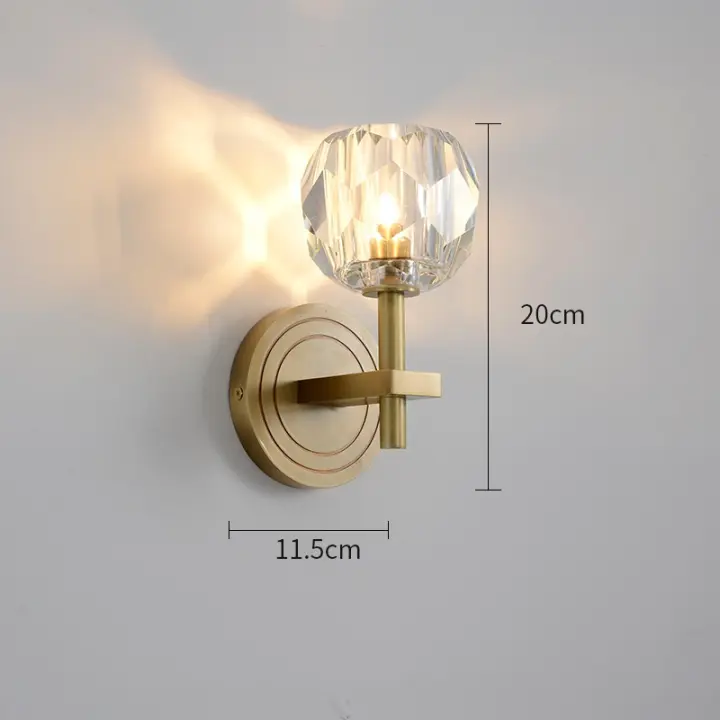 Lámpara de mesita de noche de cristal de cobre, luz LED moderna para dormitorio, pasillo, sala de estar, Fondo de pared, larga - 1