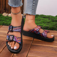 Zapatillas planas con estampado aleatorio para mujer, zapatos informales, sandalias de playa, chanclas para caminar, verano, 2024 - details 14