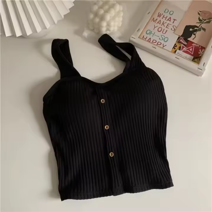 Tops cortos para mujer con almohadillas para sujetador, corsé de verano, chaleco con tirantes coreanos, camisola Sexy ajustada - 1