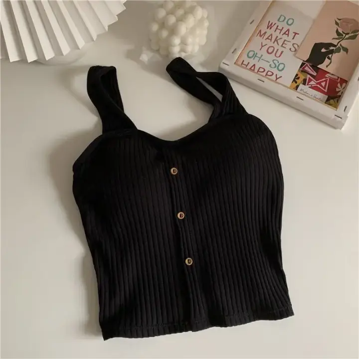 Tops cortos para mujer con almohadillas para sujetador, corsé de verano, chaleco con tirantes coreanos, camisola Sexy ajustada - 1