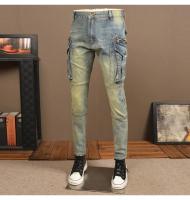 Jeans Retro Azules Lavados Estilo Hip Hop con Diseño de Bolsillos Adelgazados Moda para Hombres - details 5