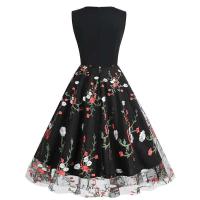 Elegante Vestido Largo Retro con Encaje Bordado Vestido de Fiesta para Mujeres con Cuello en V - details 3