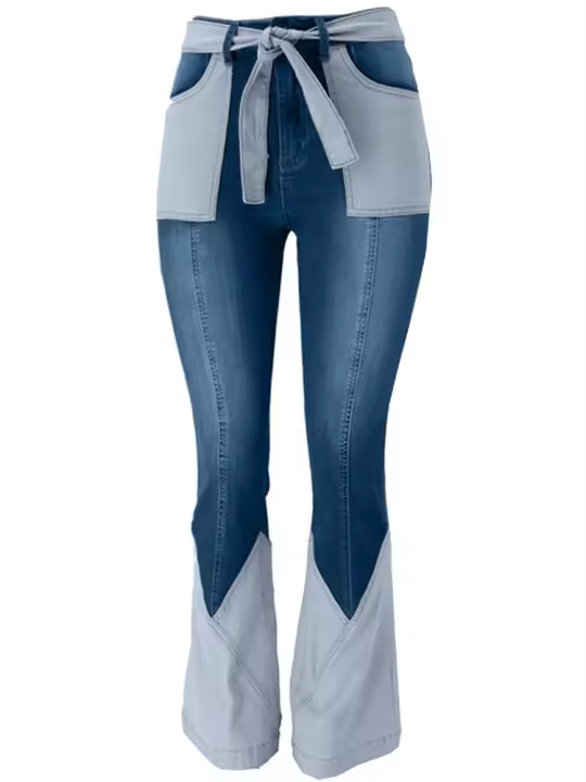 Vaqueros de mujer, vaqueros acampanados con costuras, pantalones elásticos medianos Bestseller Retro - 1