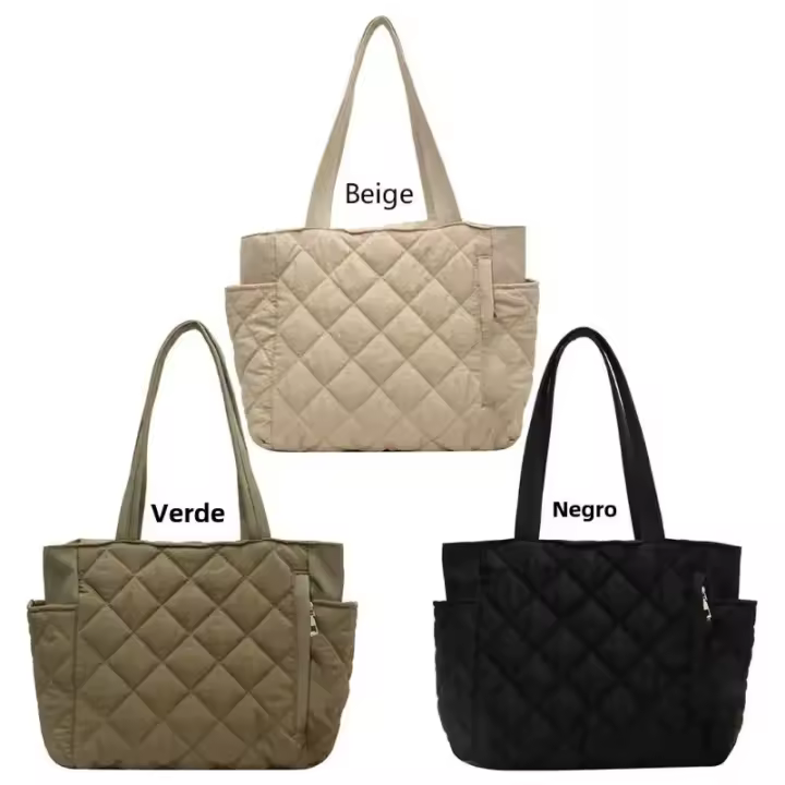 Bolso De Hombro Para Mujer Con Forro acolchado Gran Capacidad Bolsa De Viaje Hobo Moda Cierre De Cremallera Capacidad Grande - 1