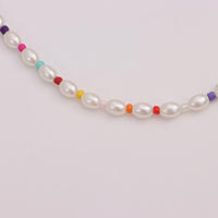 Collar con hebilla de marinero y perlas ovaladas geométricas de 6mm para mujer, collar con hebilla de resorte con cuentas coloridas - details 4