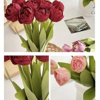 Ramo de tulipanes artificiales de 9 cabezas, borde quemado, flor de tulipán de seda realista hecha a mano, flores falsas de tacto Real, decoración de cumpleaños, 9 Uds. - details 5