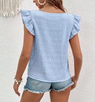 Camiseta plisada de talla grande para mujer, chaleco de manga voladora, blusa con cuello Barco, holgada, informal, Otoño, verano, 42, 44, 46 - details 3