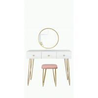 Mesa de tocador con taburete con bisagras Tocador moderno Escritorio para computadora con espejo plegable Mesa de maquillaje con 2 cajones Madera 100x40x75cm Blanco 0014SZT - details 9