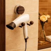 Estante para secador de pelo montado en la pared, estilo ventosa, estante de almacenamiento con ventosa para ahorrar espacio, aspecto de madera ajustable - details 11