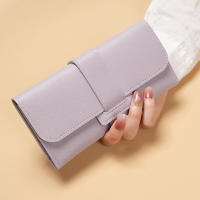 Cartera de moda para mujer, bolso de mano triple largo de piel sintética, monedero con tapa elegante, tarjetero multifuncional con botón a presión - details 2