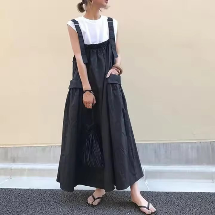 2024 Nuevo vestido sin espalda de estilo coreano transfronterizo informal de longitud media y tamaño de bolsillo con función reductora de edad - 1