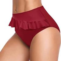 Pantalones de baño con volantes para mujer, Bikini de cintura alta sólido, parte inferior adelgazante, traje de baño a la cadera, calzoncillos, pantalones cortos de baño simples y exquisitos - details 7