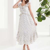 Elegante Vestido Maxi de Chiffon para Mujer GK Cuello en V sin Mangas, Estampado Transpirable, Clásico - details 4
